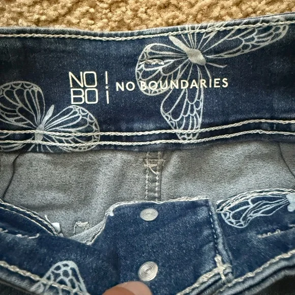 No Boundaries Blue Jean Shorts with Butterfly Print - Picture 2 of 6